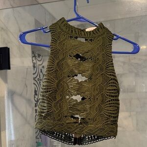 Olive Crochet Halter Tank Top